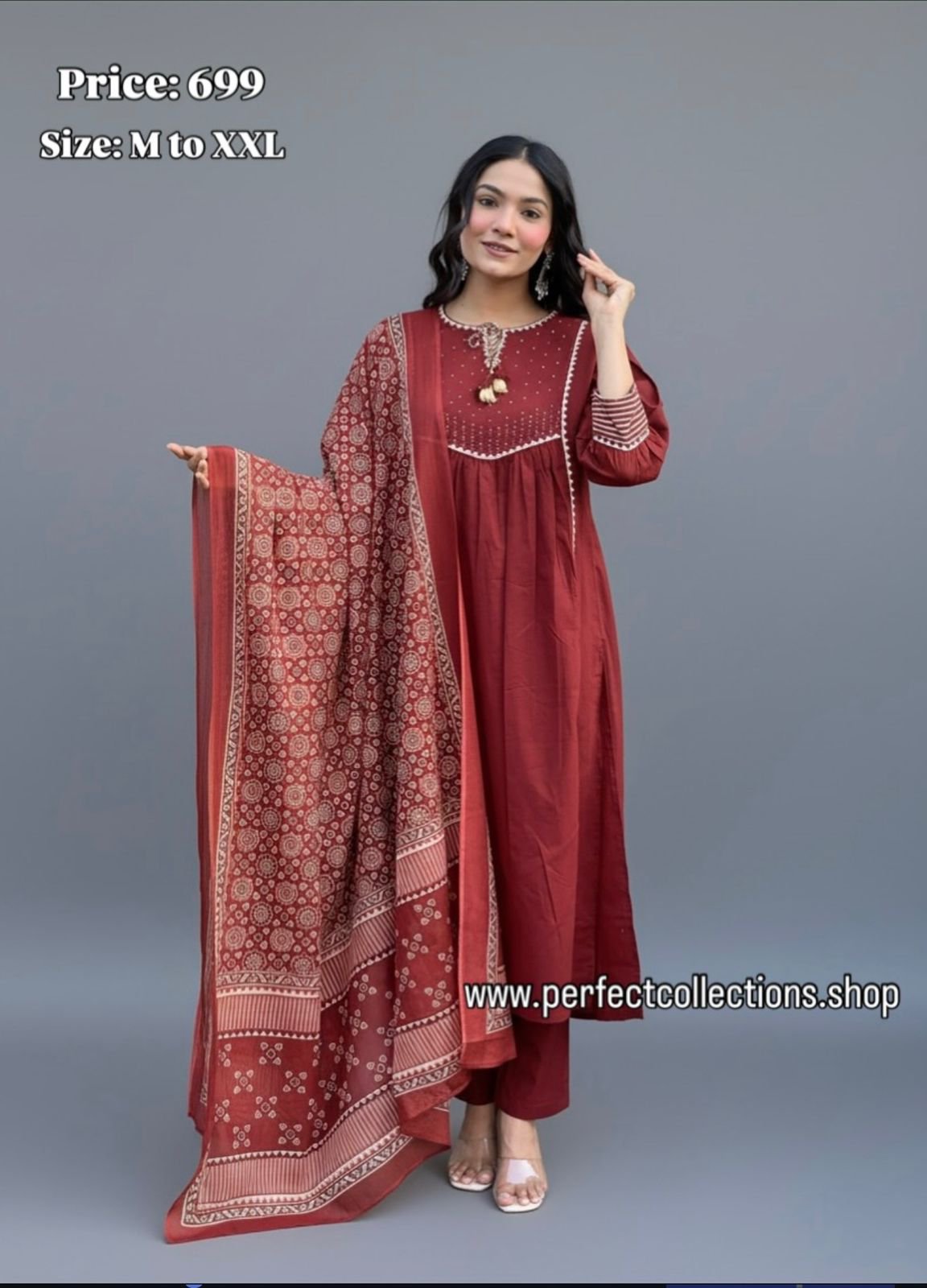 7165 - Cotton Umbrella Kurti Set 3PC Copy