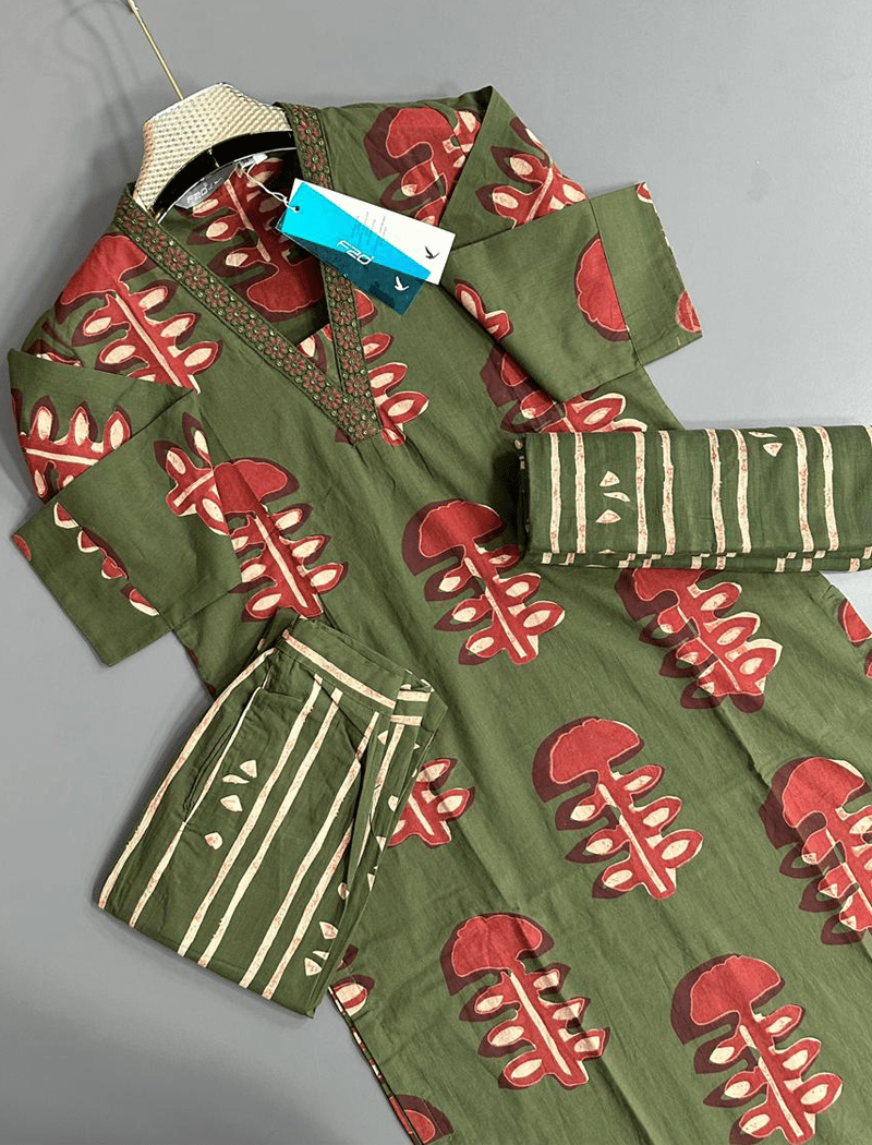 3595 - Cotton Kurti with Pant and Dupatta