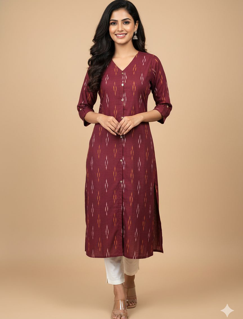 4860- Ikkat  A line  Kurtis