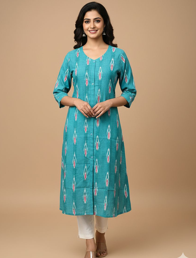4862-  Ikkat  A line  Kurtis
