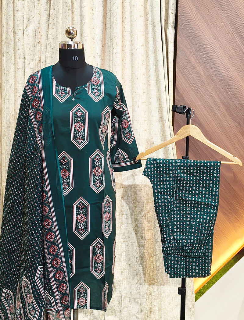 5443 - Cotton Kurti with Pant and Dupatta