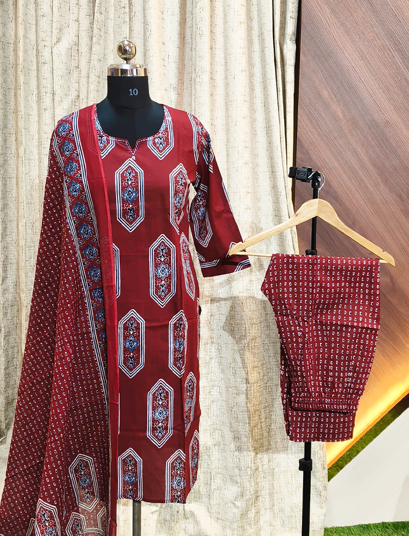 5446 - Cotton Kurti with Pant and Dupatta