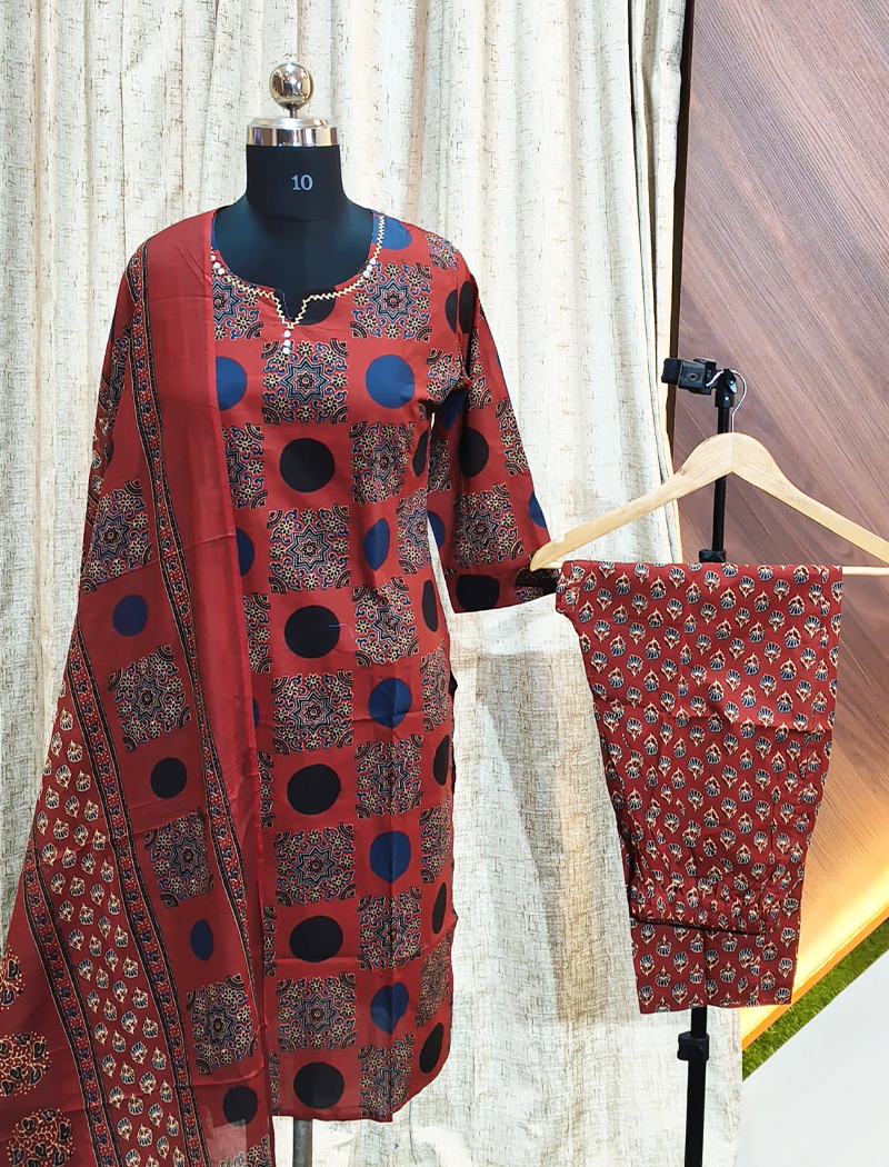 5448 - Cotton Kurti with Pant and Dupatta