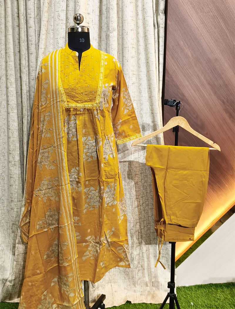 6047 - Umbrella Kurti  with Pant and Duppata 3PCS Set