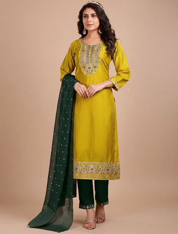 7182- Kurti with Pant and Dupatta 3PC