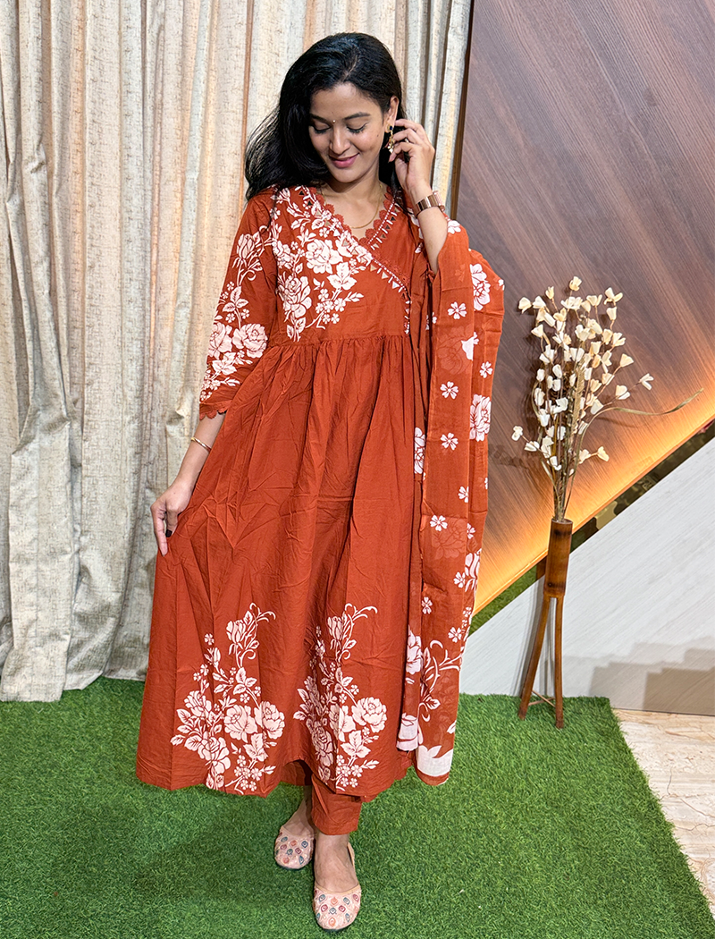 7371 - Umbrella Kurti  with Pant and Duppata 3PCS Set