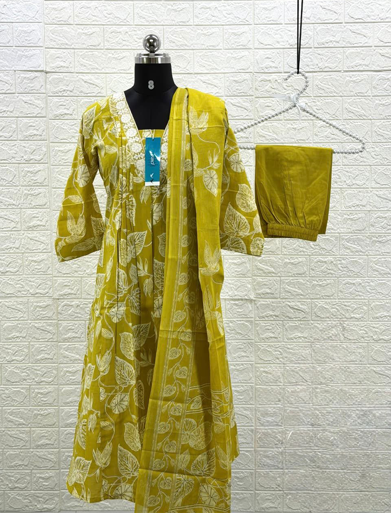 7497  - Cotton Kurti 3PCS Set Plus size XL to 3XL