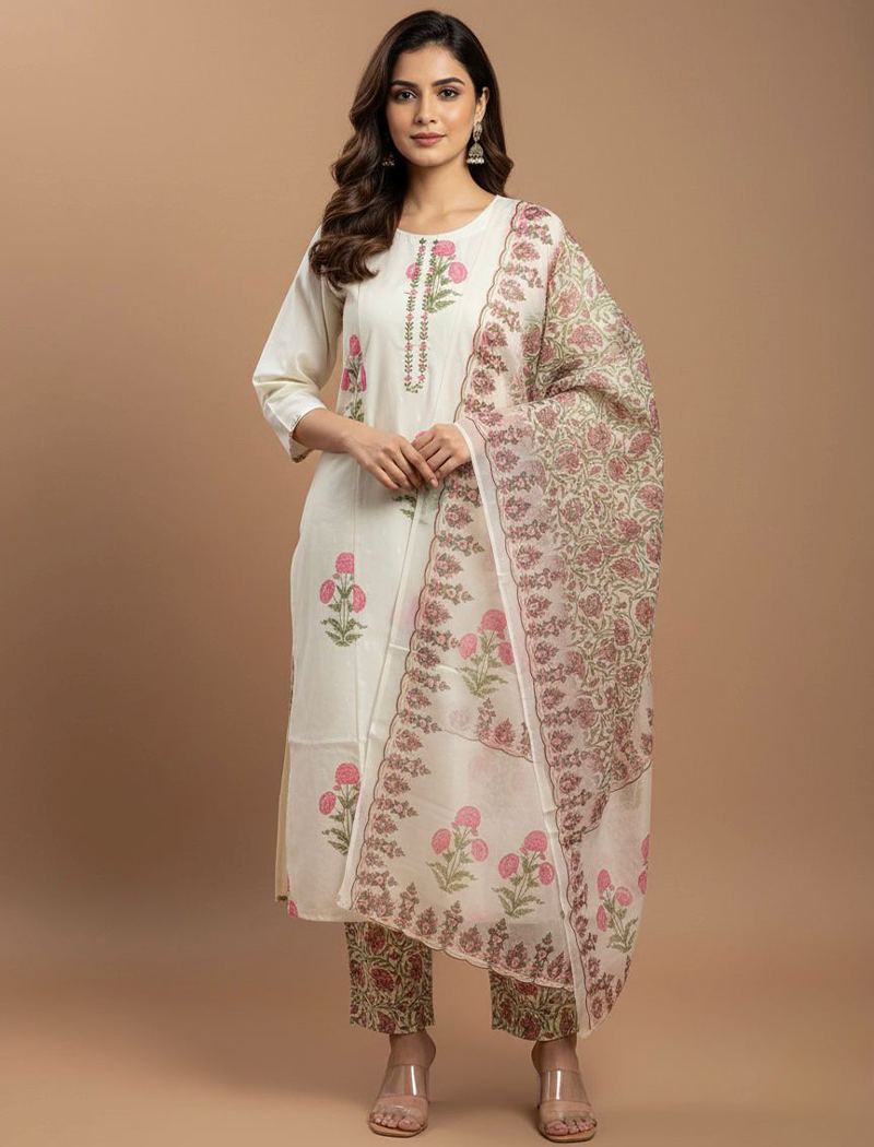 3825 - Kurti with Pant and Dupatta 3PC