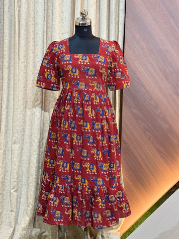 A1204  - Kalamkari Frock (Red)
