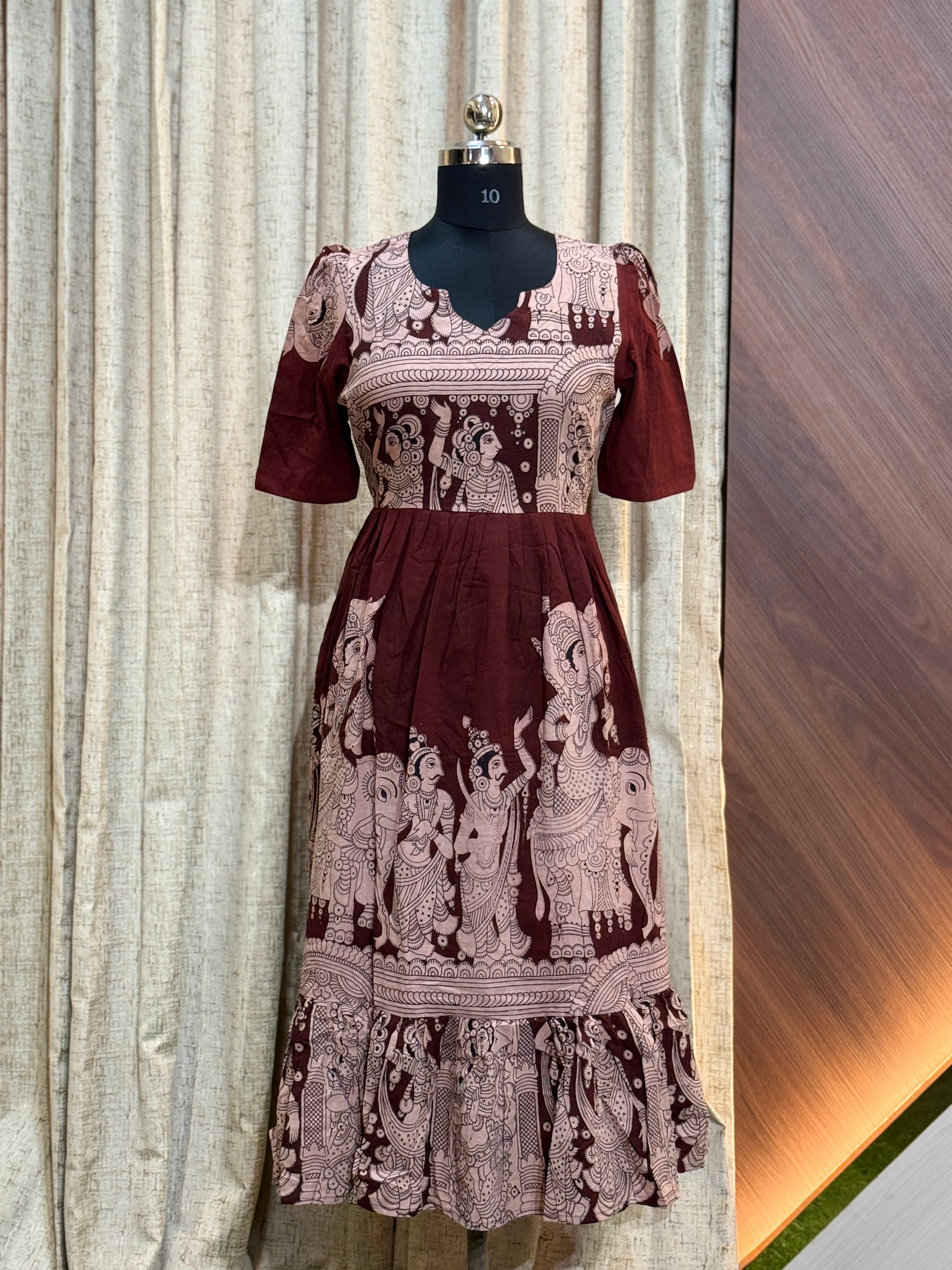 A1207  - Kalamkari Frock (Maroon)