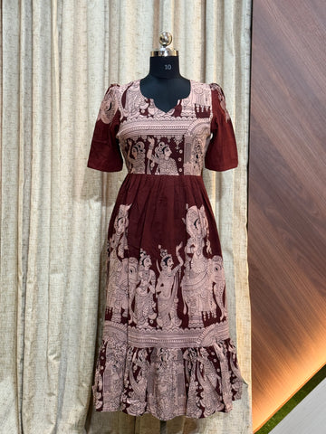 A1207  - Kalamkari Frock (Maroon)