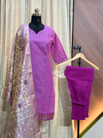 B002  -Kurti with pant and Duppatta ( Mangalagiri Pink )
