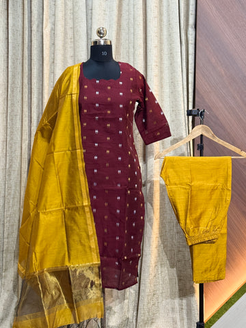 B058  - Rawsilk Kurti with Pant and Dupatta 3PC