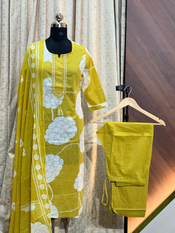 B372  - Cotton Kurti with Pant and Dupatta