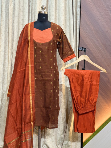 B834 - Rawsilk Kurti with Pant and Dupatta (For a wider hipline, buy one size larger)