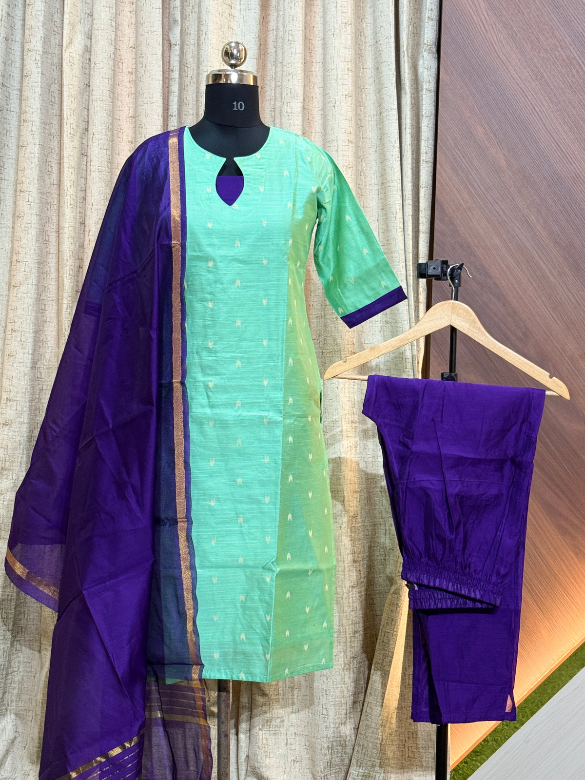 B836 - Rawsilk Kurti with Pant and Dupatta (For a wider hipline, buy one size larger)