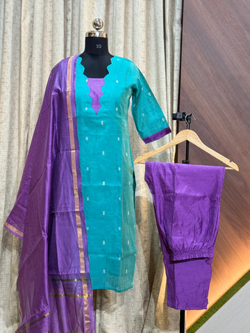 B838 - Rawsilk Kurti with Pant and Dupatta (For a wider hipline, buy one size larger)