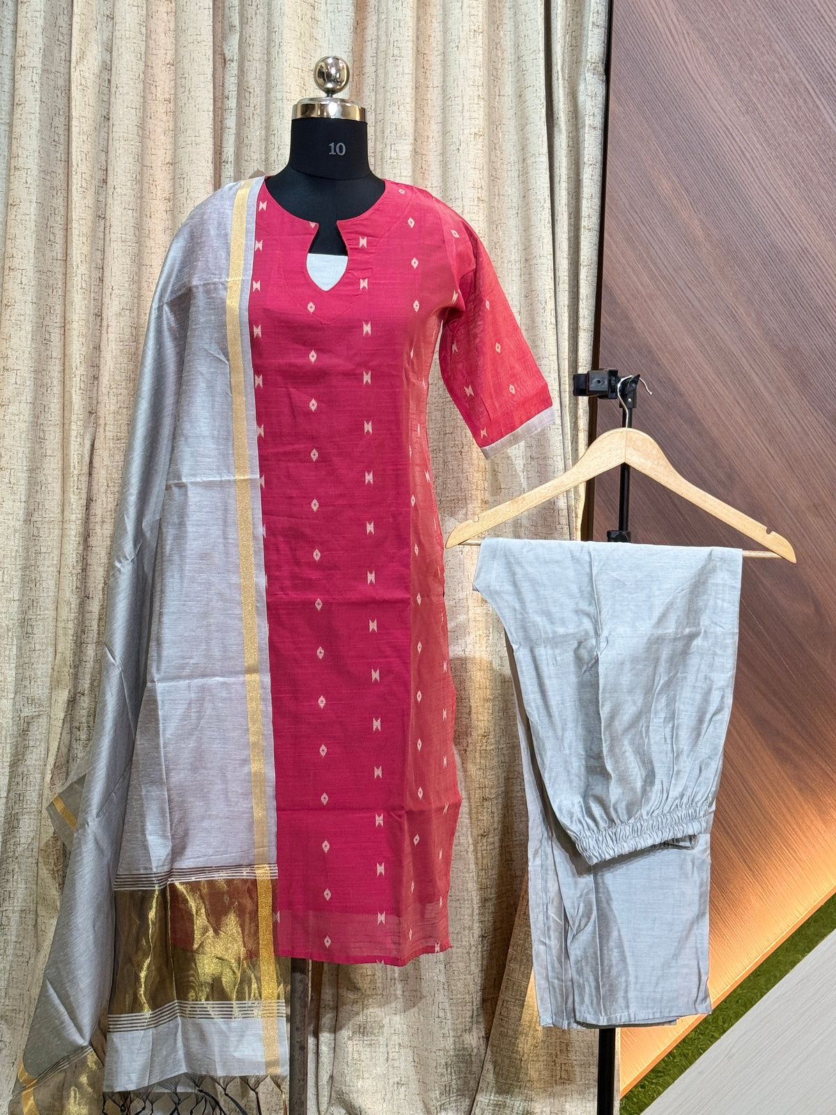 B839 - Rawsilk Kurti with Pant and Dupatta (For a wider hipline, buy one size larger)