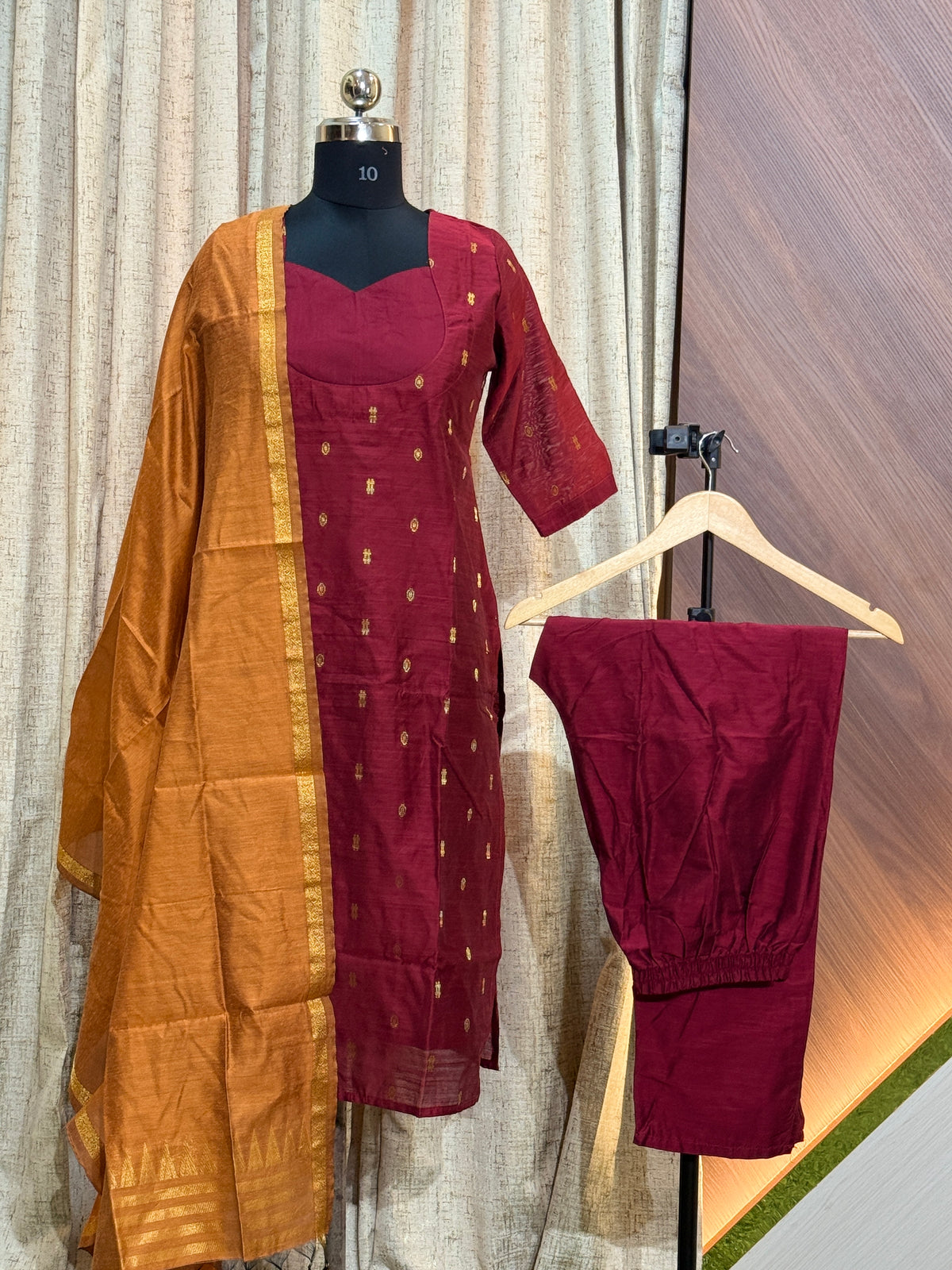 B841 - Rawsilk Kurti with Pant and Dupatta (For a wider hipline, buy one size larger)
