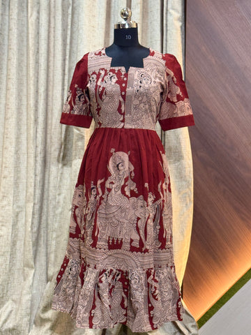 B896  - Kalamkari Frock (RED)