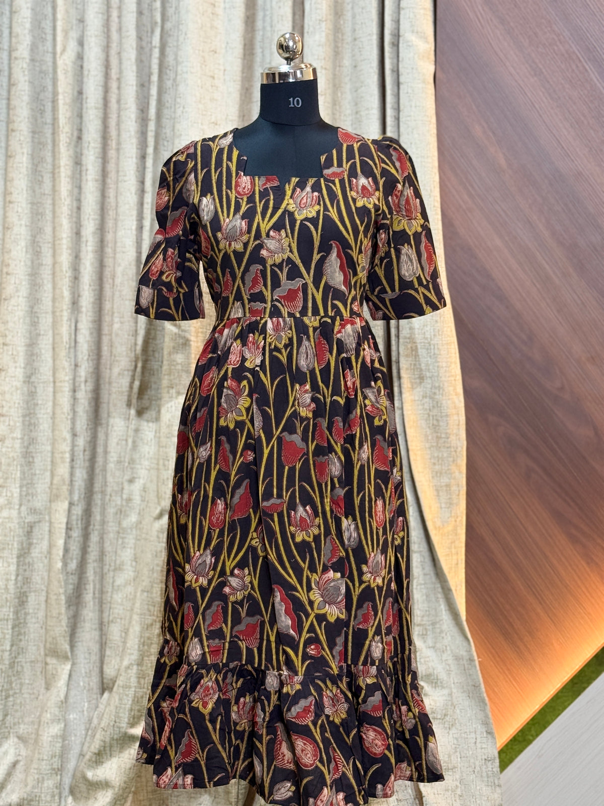 B897  - Kalamkari Frock (Brown)