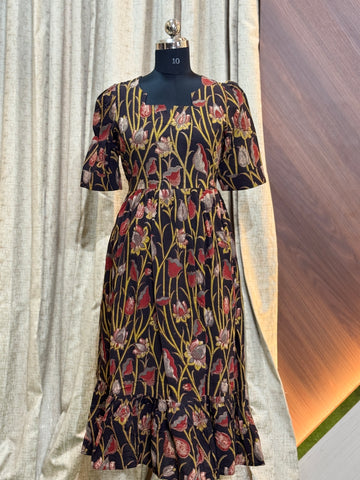 B897  - Kalamkari Frock (Brown)
