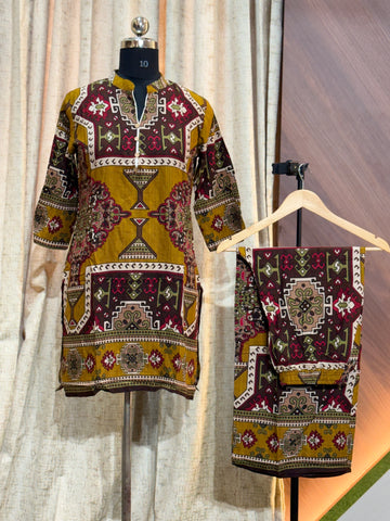 B958 -  Premium Ethnic Printed Kurti with Matching Pants