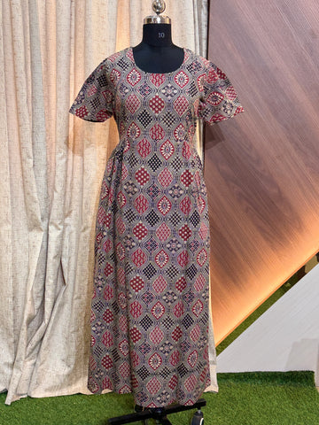 S357 - Ajrakh Frock Style Nighty