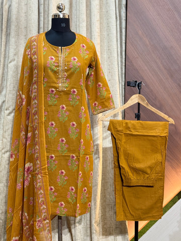 A501 - Cotton Kurti with Pant and Dupatta