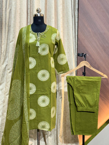 A493 - Cotton Kurti with Pant and Dupatta
