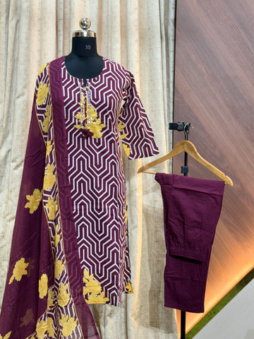 A485 - Cotton Kurti with Pant and Dupatta