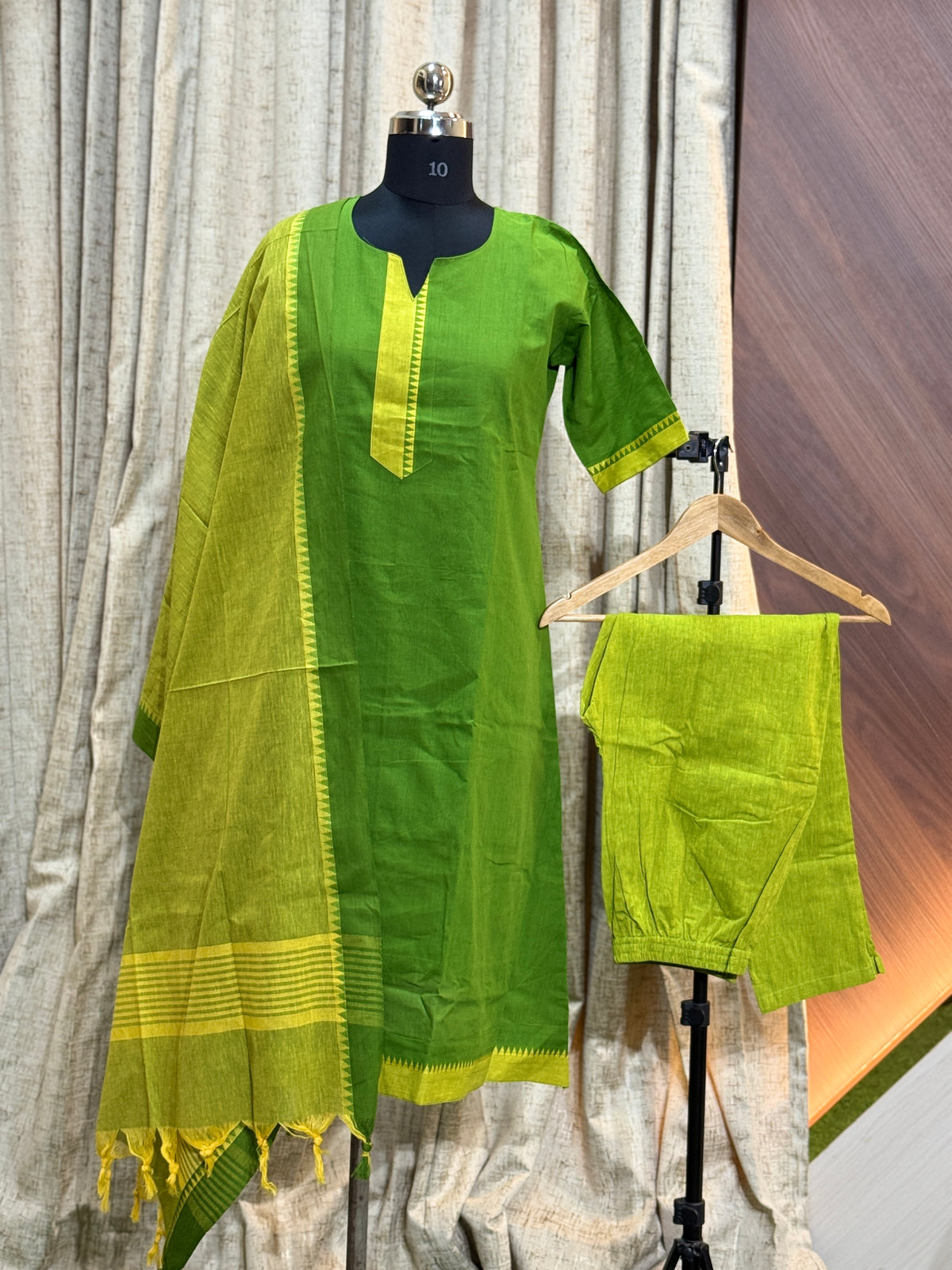 A654  - Aline  Kurti with pant and Duppatta ( Mangalagiri )