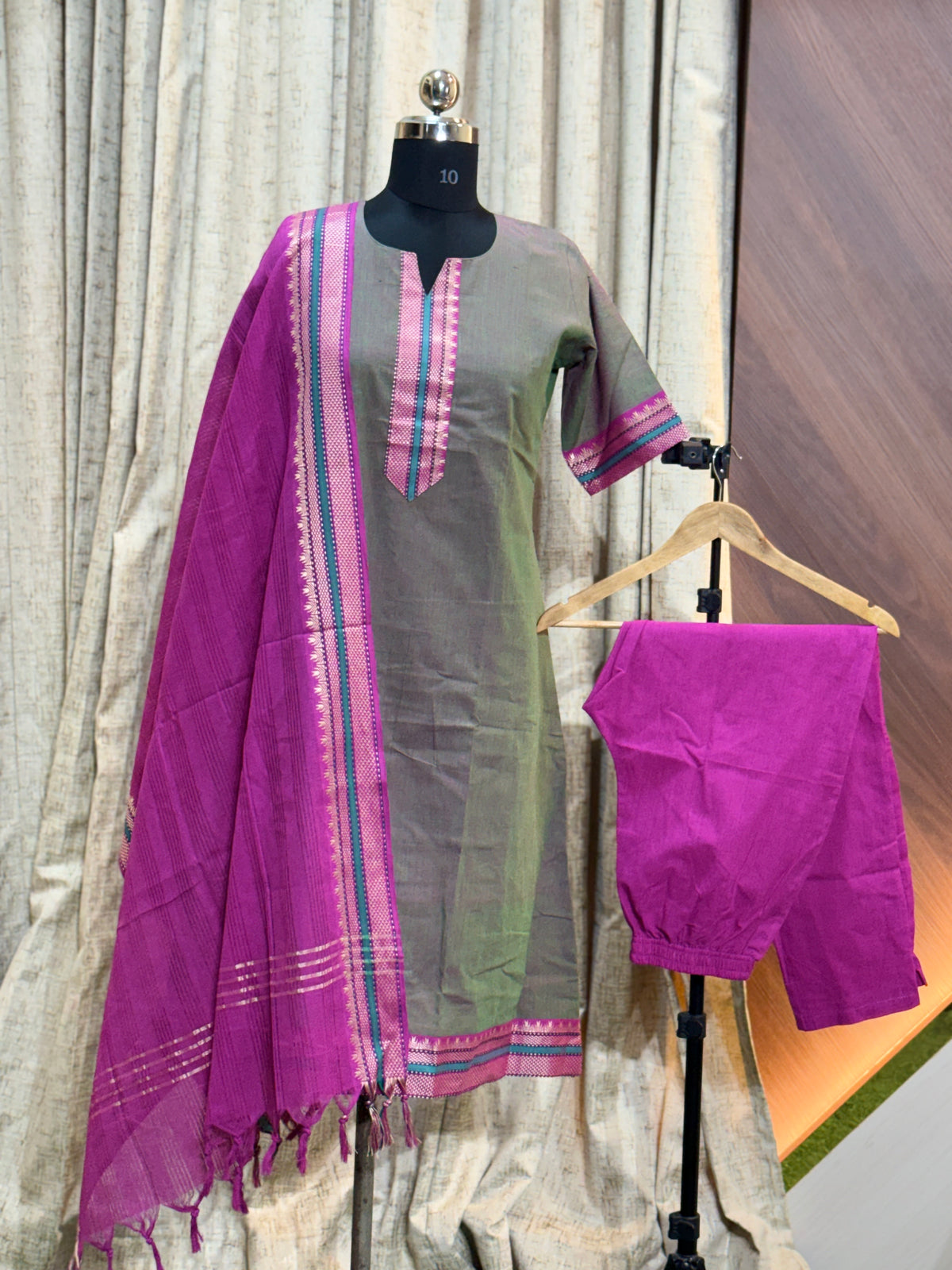 A650  - Aline  Kurti with pant and Duppatta ( Mangalagiri )