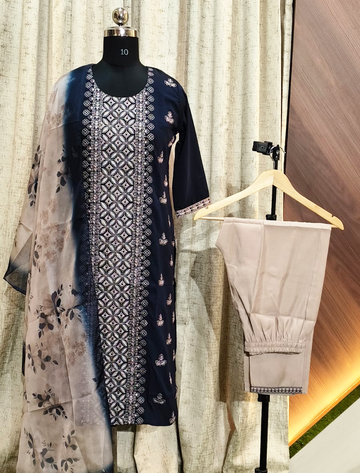 7975 - Kurti with Pant and Dupatta  (NAVY BLUE )