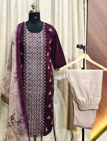 7976 - Kurti with Pant and Dupatta  (WINE)