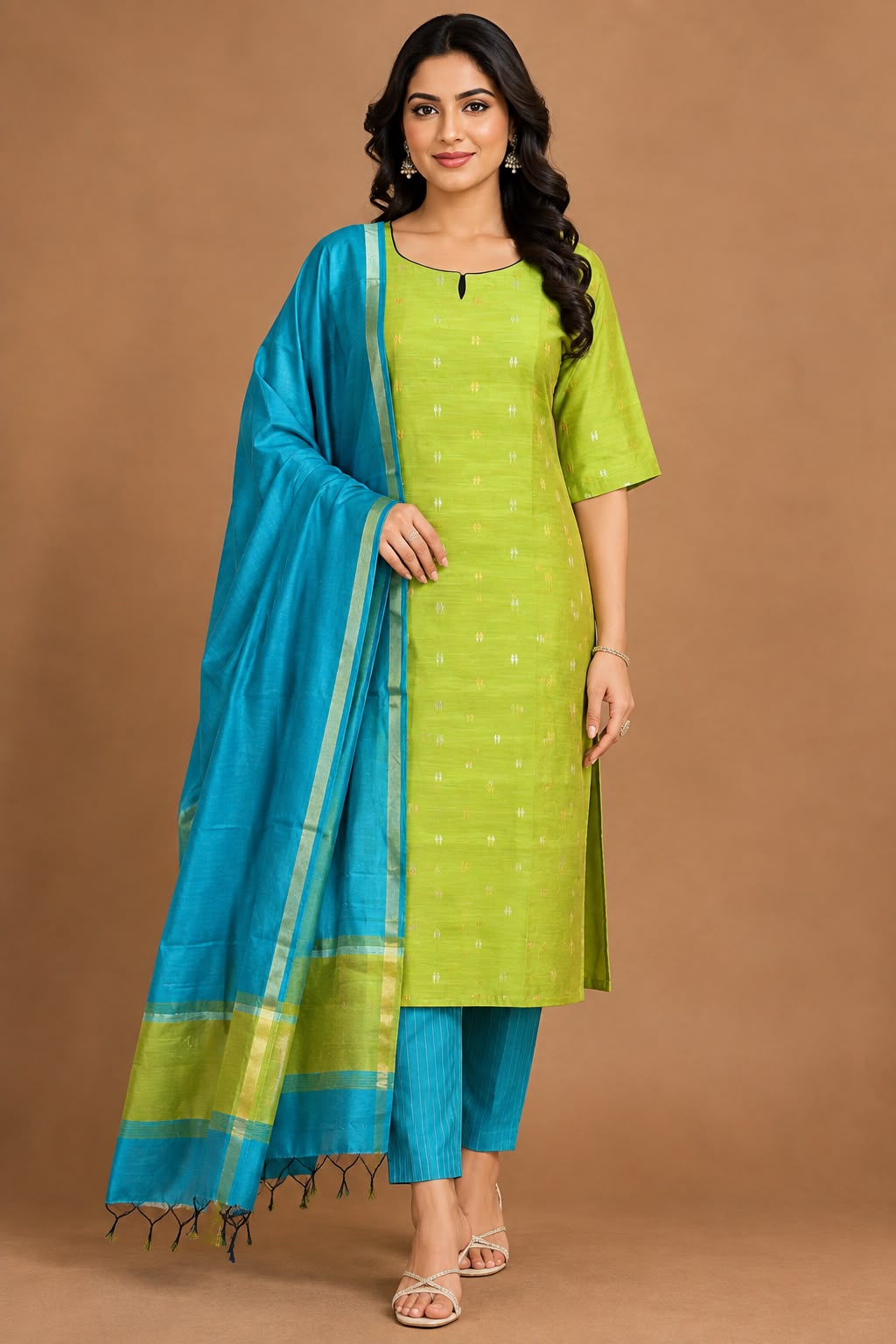 B063  - Rawsilk Kurti with Pant and Dupatta 3PC