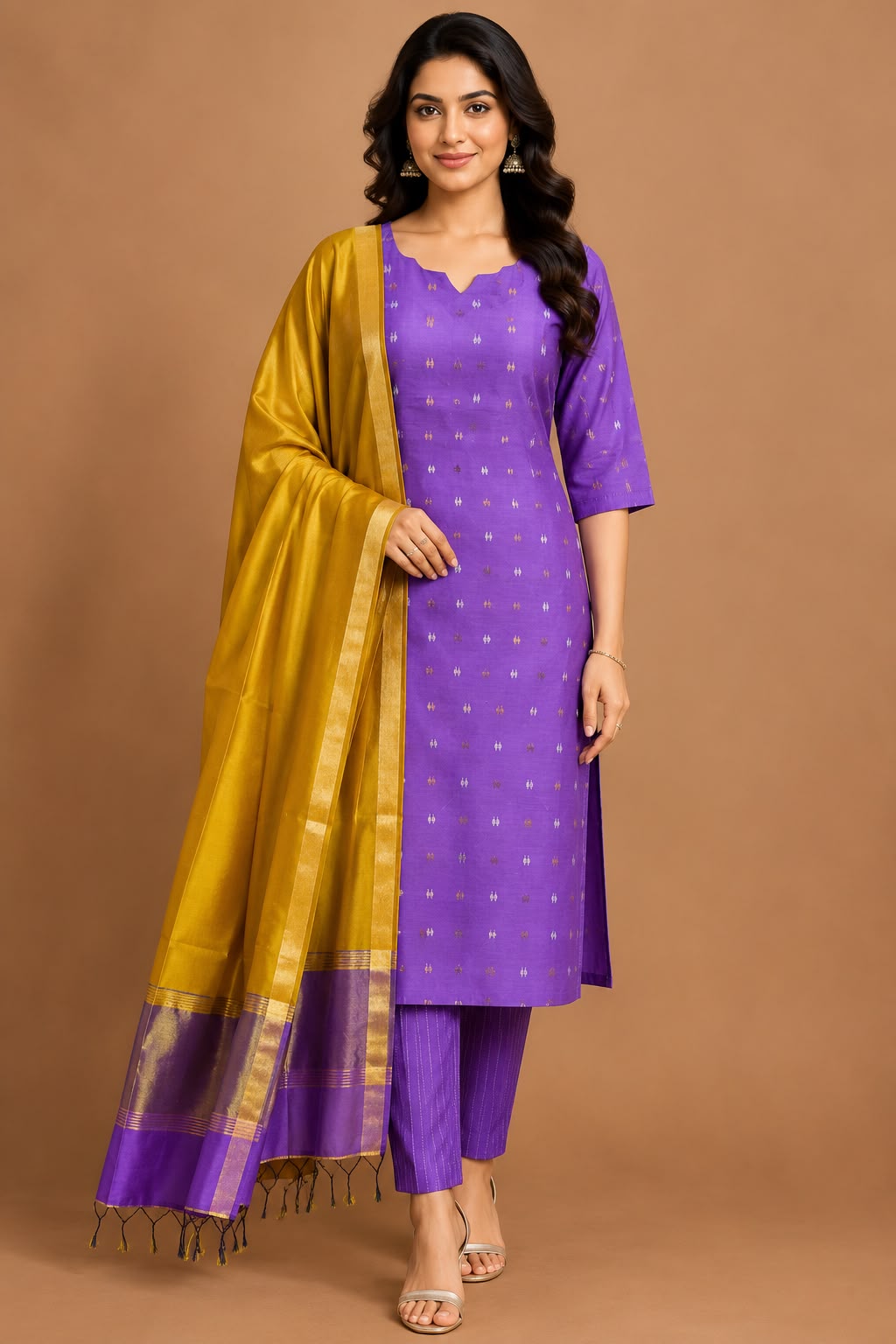 B067  - Rawsilk Kurti with Pant and Dupatta 3PC