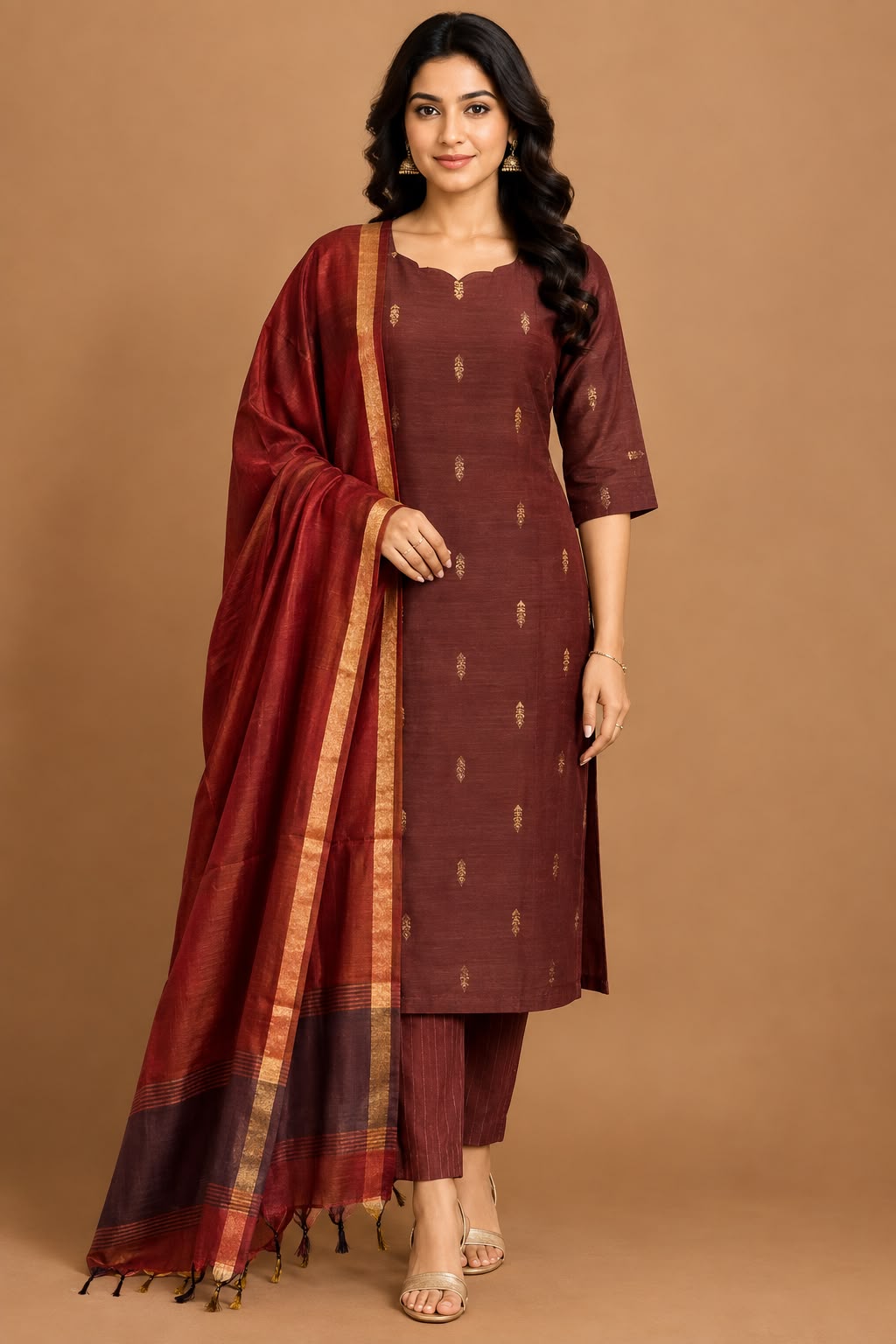 B062  - Rawsilk Kurti with Pant and Dupatta 3PC