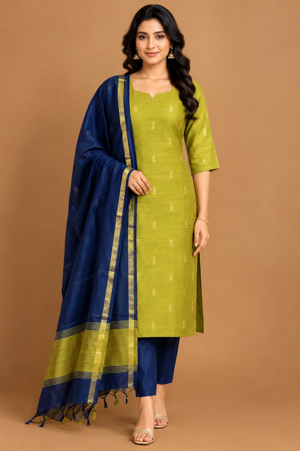 B060  - Rawsilk Kurti with Pant and Dupatta 3PC