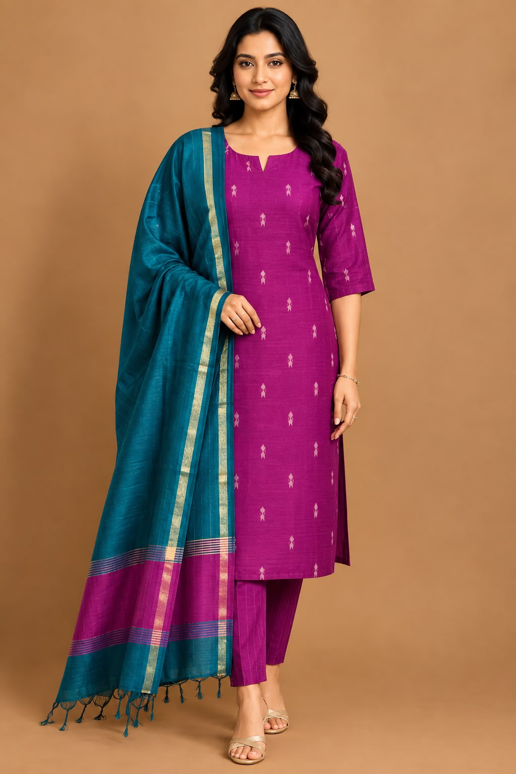 B059  - Rawsilk Kurti with Pant and Dupatta 3PC