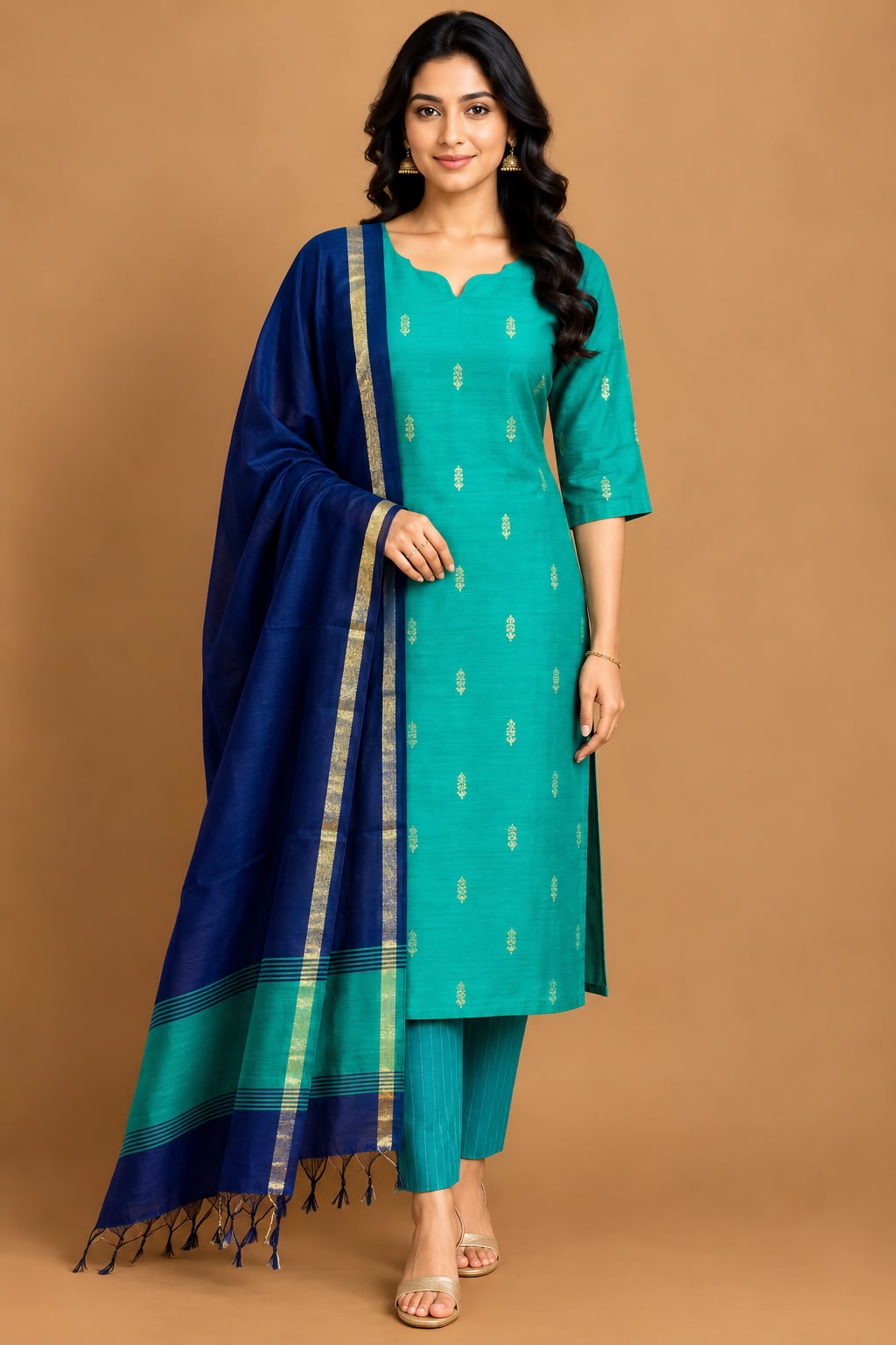 B057  - Rawsilk Kurti with Pant and Dupatta 3PC