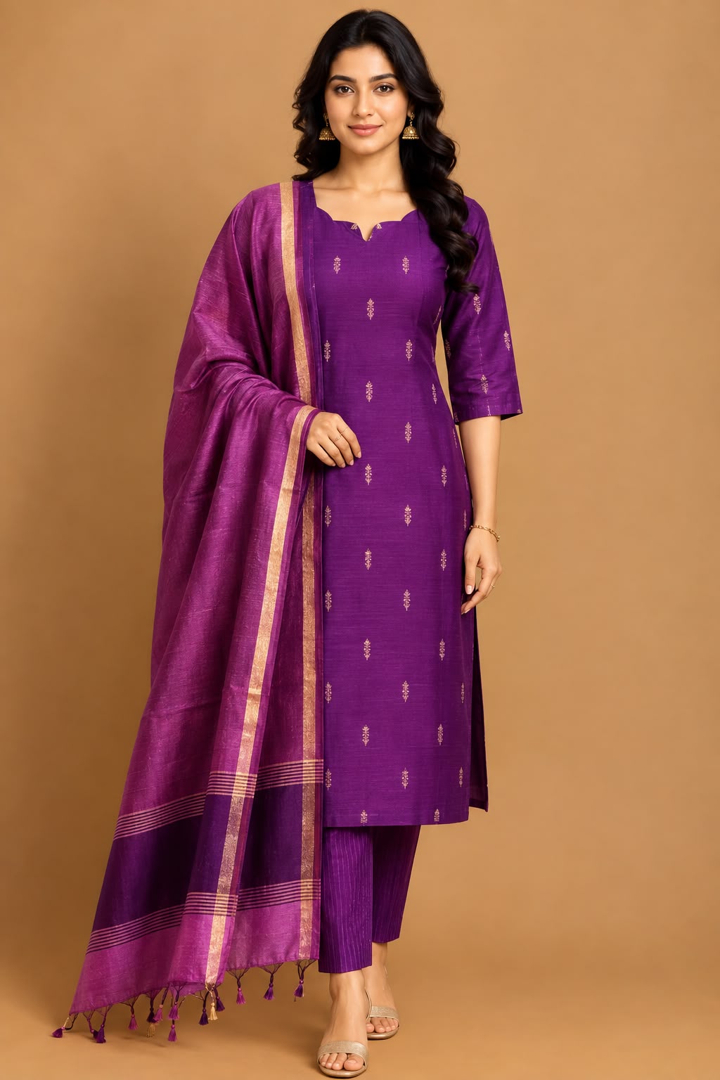 B056  - Rawsilk Kurti with Pant and Dupatta 3PC