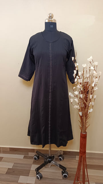 D1193 - Popcorn A line kurti (black)