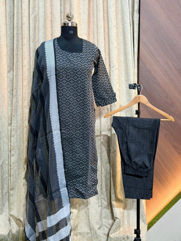 D1117 - Cotton 3pc Kurta Sets (Black)