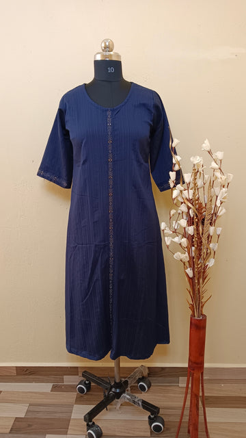 D1191 - Popcorn A line kurti (Navy blue)
