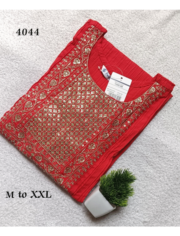 4044 - Popcorn Embroidery work Kurtis