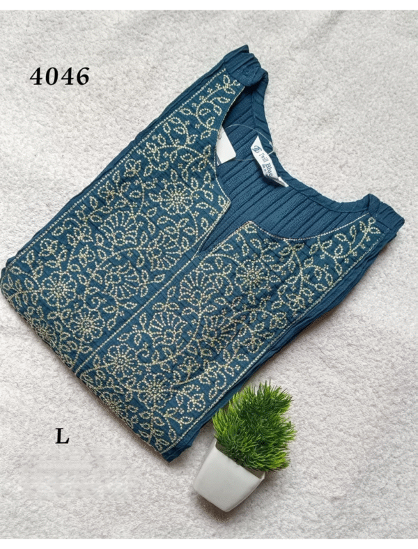 4046 - Popcorn Embroidery work Kurtis