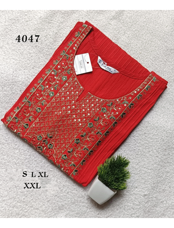 4047 - Popcorn Embroidery work Kurtis