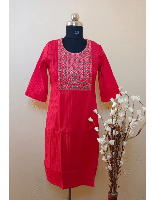 4047 - Popcorn Embroidery work Kurtis - Image 2