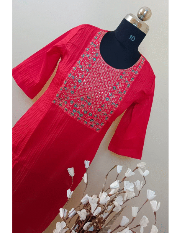 4047 - Popcorn Embroidery work Kurtis - Image 3